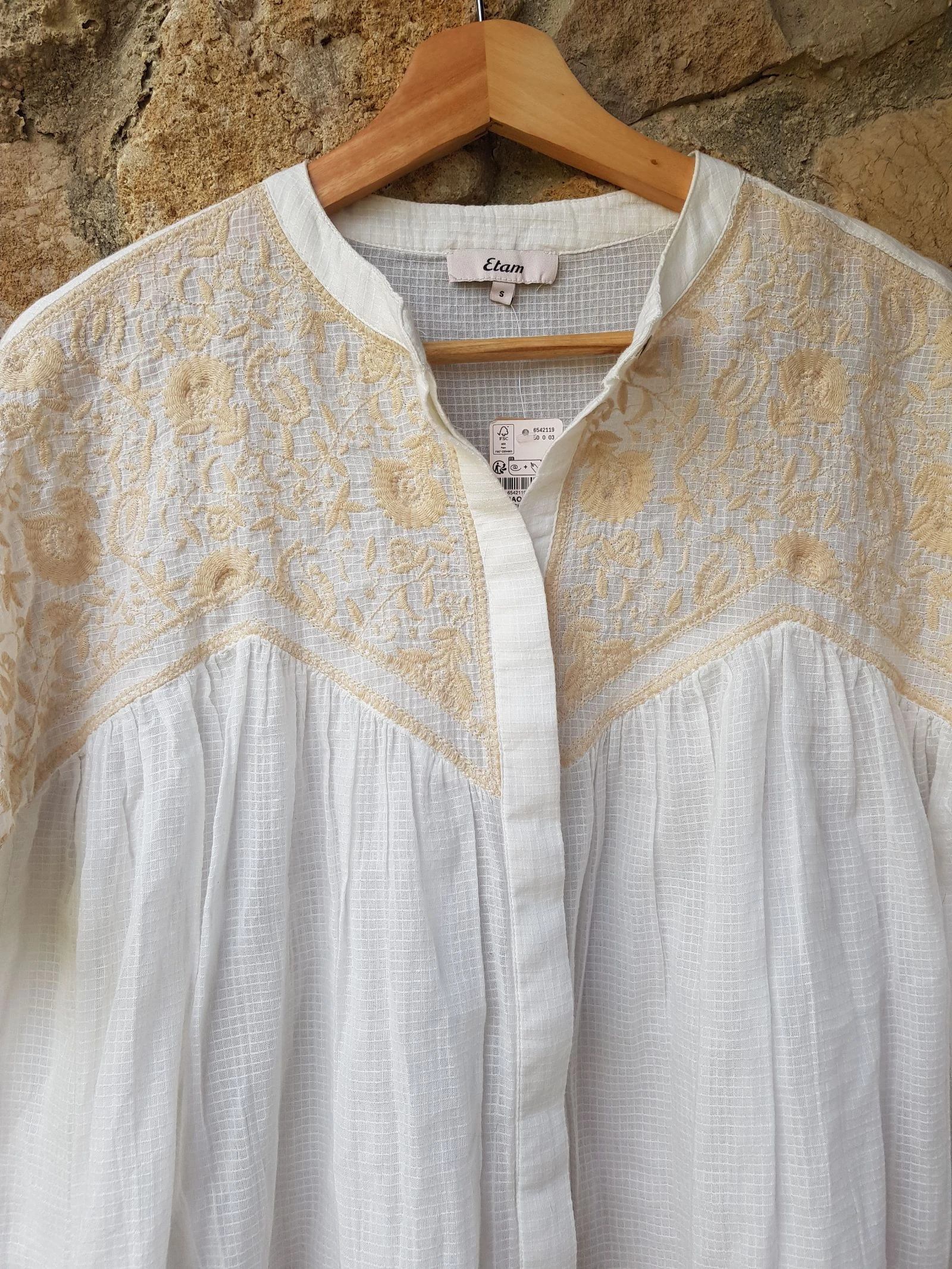 Camisa bordada romântica boho algodão Etam P – photo 2